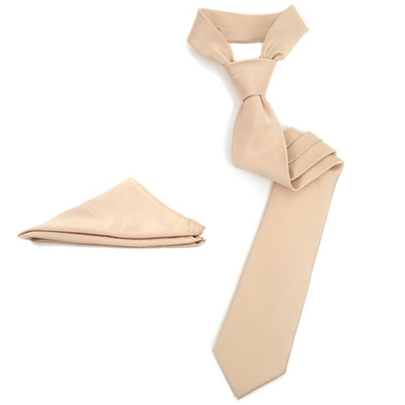 UMO LORENZO 2 PC Solid Necktie And Matching Hanky Set TAUPE Color for Men - Picture 5 of 13